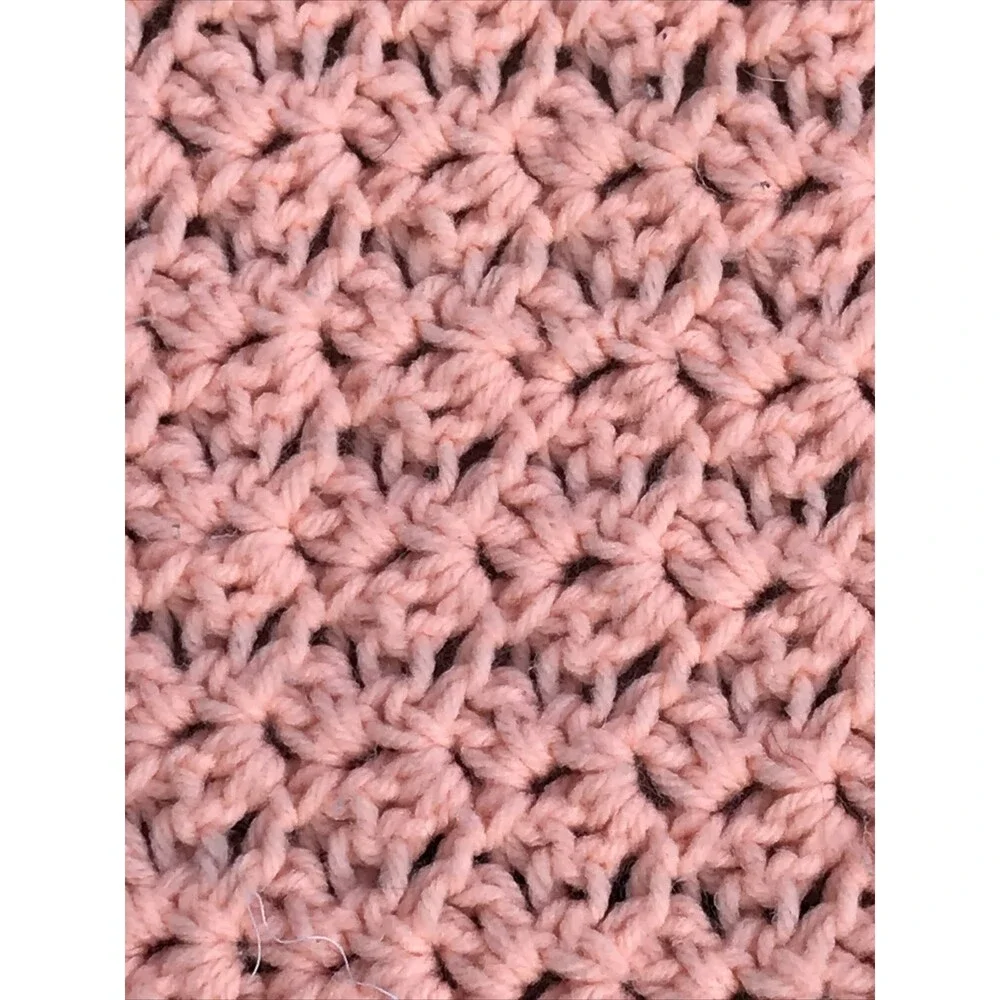 Vintage Handmade Crochet Blanket Afghan 40x63” Peach Fringe EUC